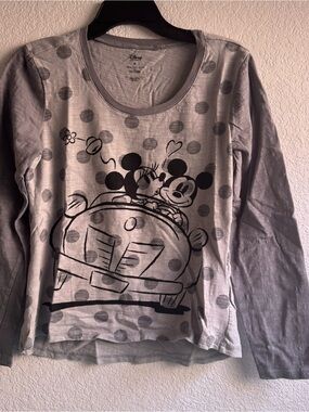 Disney Gray Polka Dot Mickey & Minnie Long Sleeve Tee